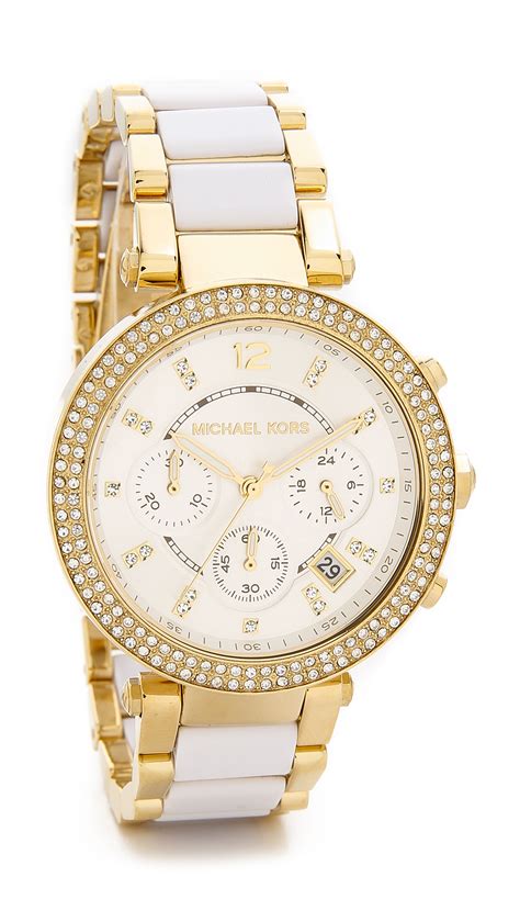 michael kors white gold ladies watch|Michael Kors gold tone watch.